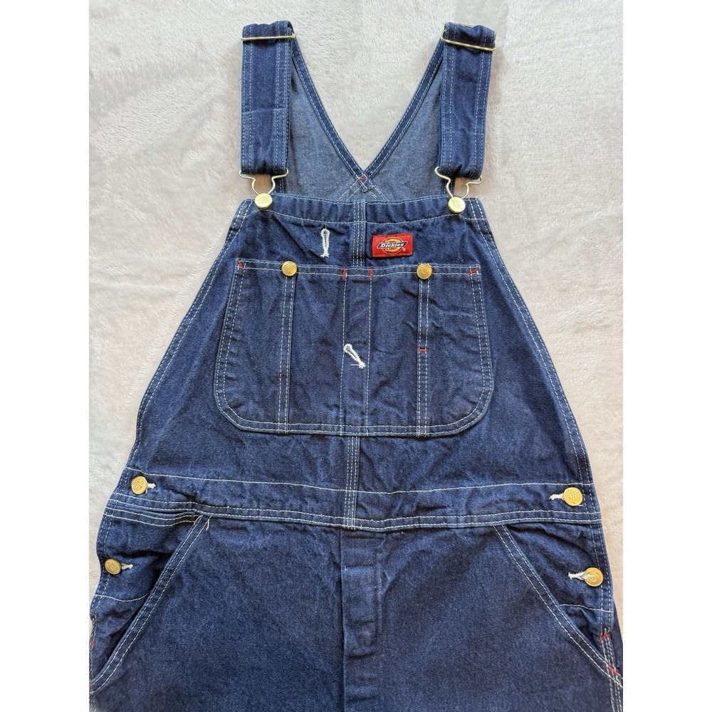 Dickies Womens Denim Overalls Dark Wash Bibs Sz 32x32 Utility Carpenter Workwear - Picture 3 of 8